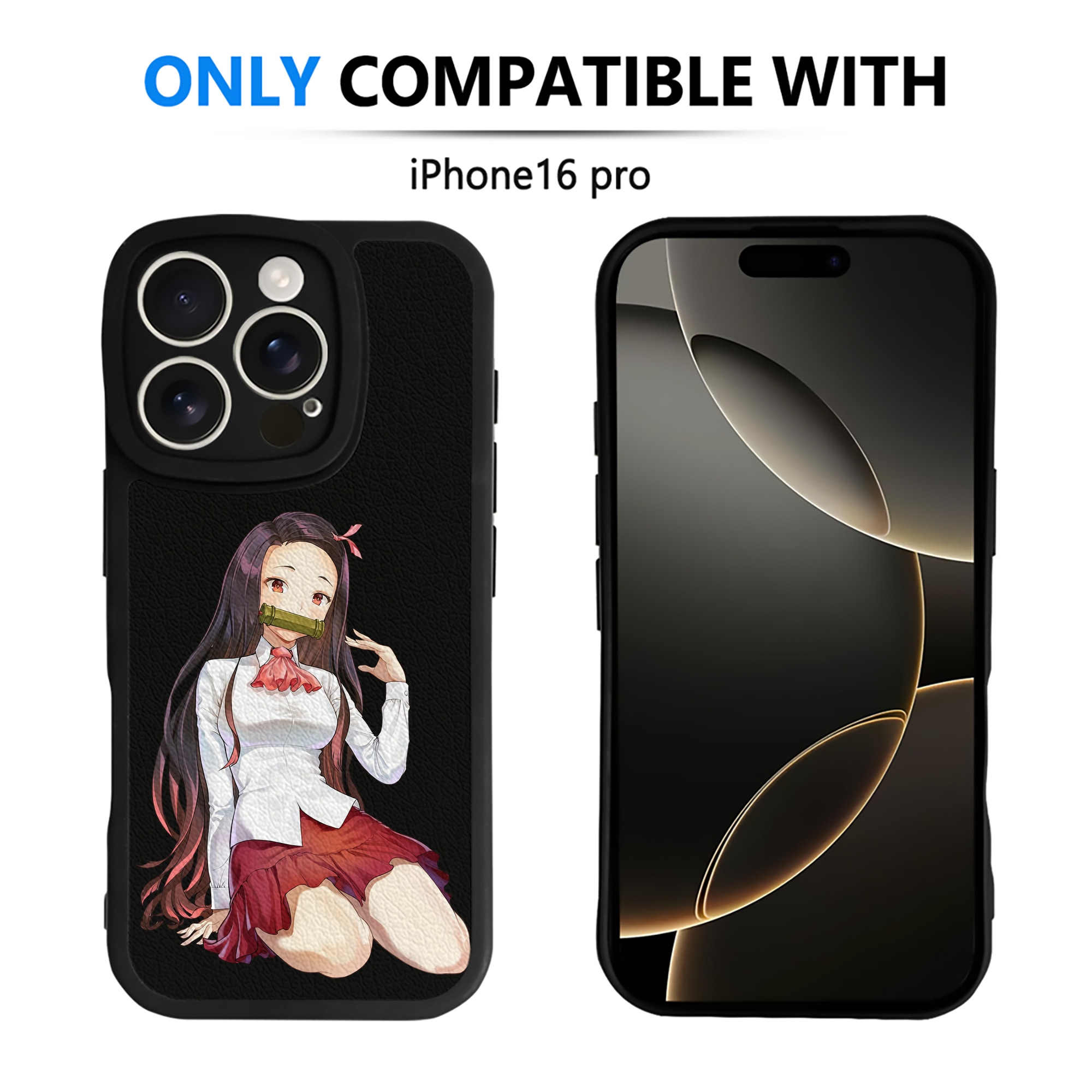 （画像用） 鬼滅の刃（きめつのやいば）竈門 禰󠄀豆子／かまど ねずこ Kamado Nezuko 【iPhone 16シリーズ対応】シリコンスマホケース（レザー調） 材質：シリコン